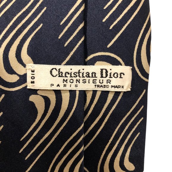 Christian Dior Paris France 100% SIlk blue Swirl print made in FRANCE tie - Picture 2 of 3